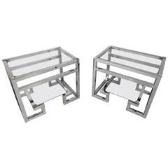 Mid-Century Modern Baughman Style Chrome and Glass End Tables 8