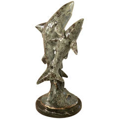 Handsome Solid Bronze Shark Sculpture