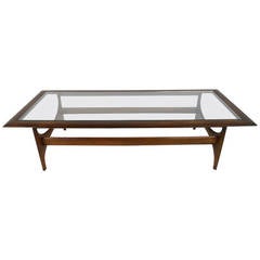 Mid-Century Modern Glass And Walnut Coffee Table by Lane