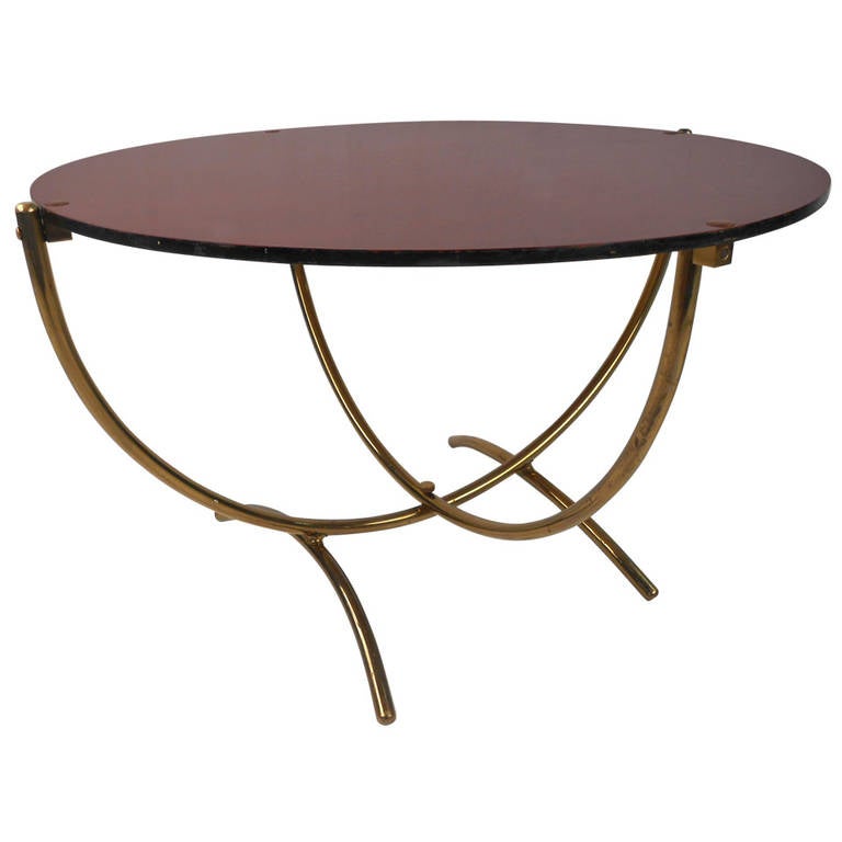 MidCentury Modern Brass Frame Coffee Table For Sale at 1stdibs