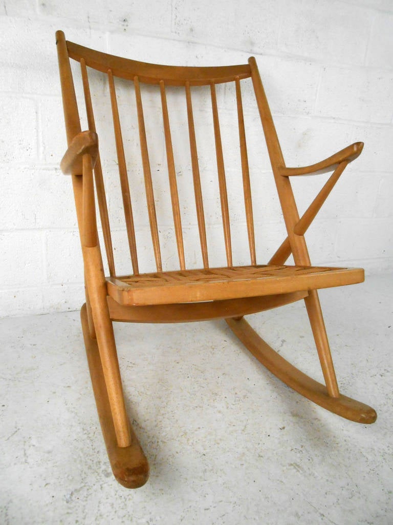 Mid-20th Century Mid-Century Modern Maple Spoke Back Rocking Chair