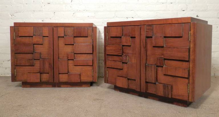 Gorgeous Mid-Century Mosaic Style Brutalist Nightstands