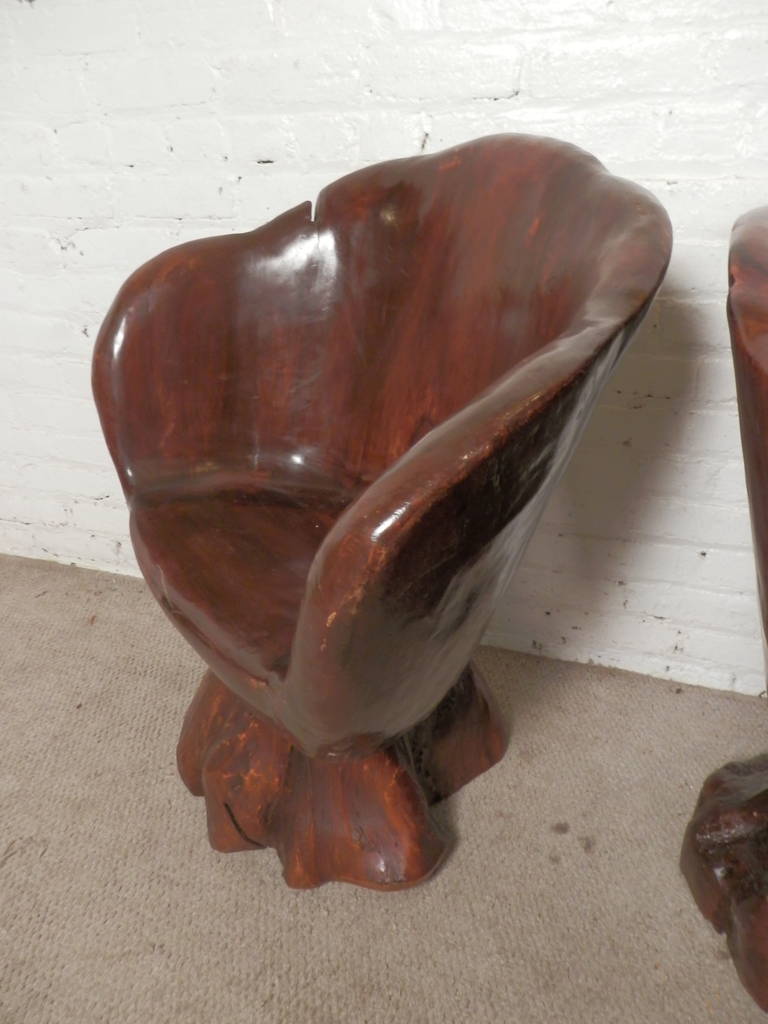 20th Century Incredible Live Edge Sculpted Chairs