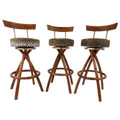 Vintage Set of Mid-Century Rattan Bar Stools