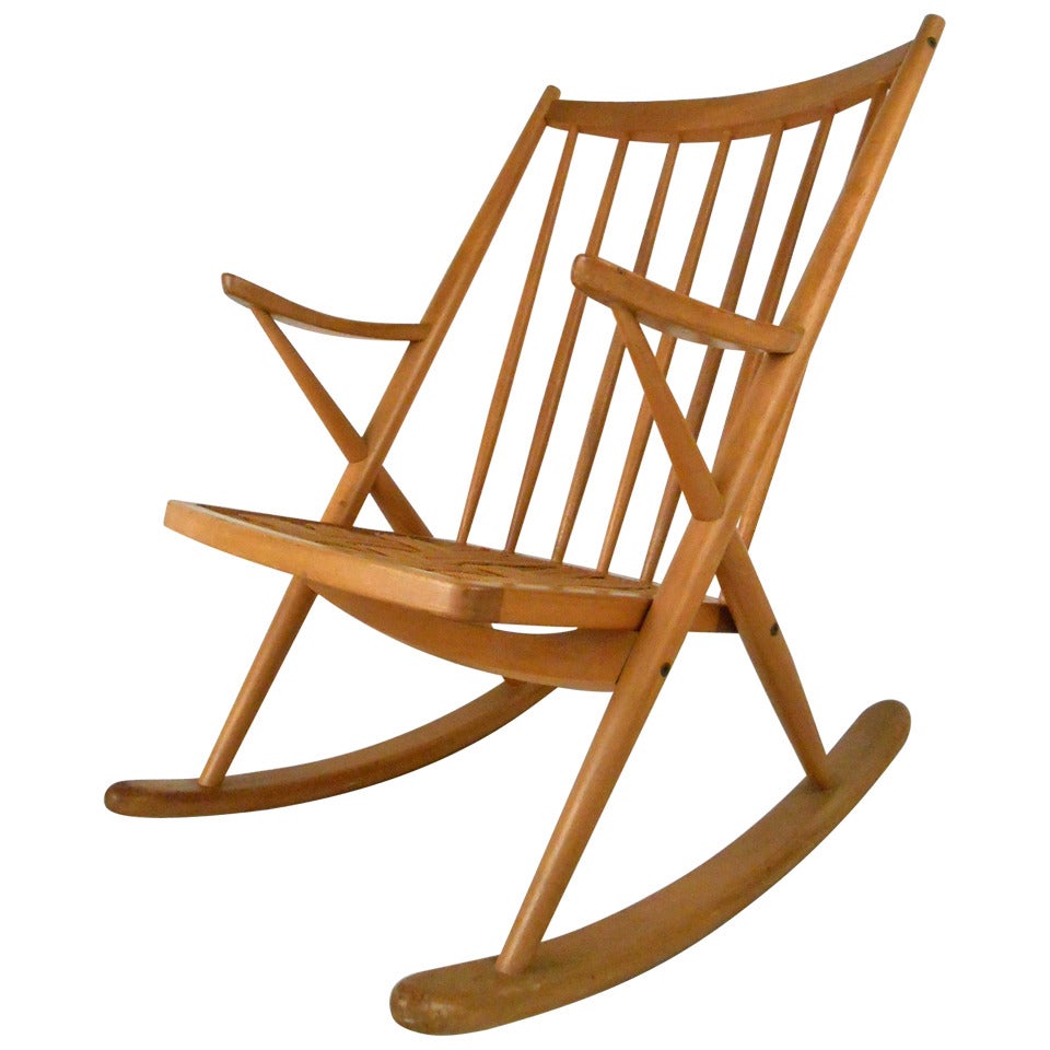 Mid-Century Modern Maple Spoke Back Rocking Chair