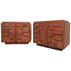 Gorgeous Mid-Century Mosaic Style Brutalist Nightstands