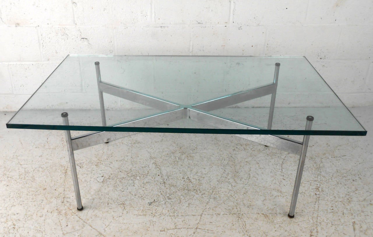 American Mid-Century Modern Chrome and Glass Coffee Table for Laverne International