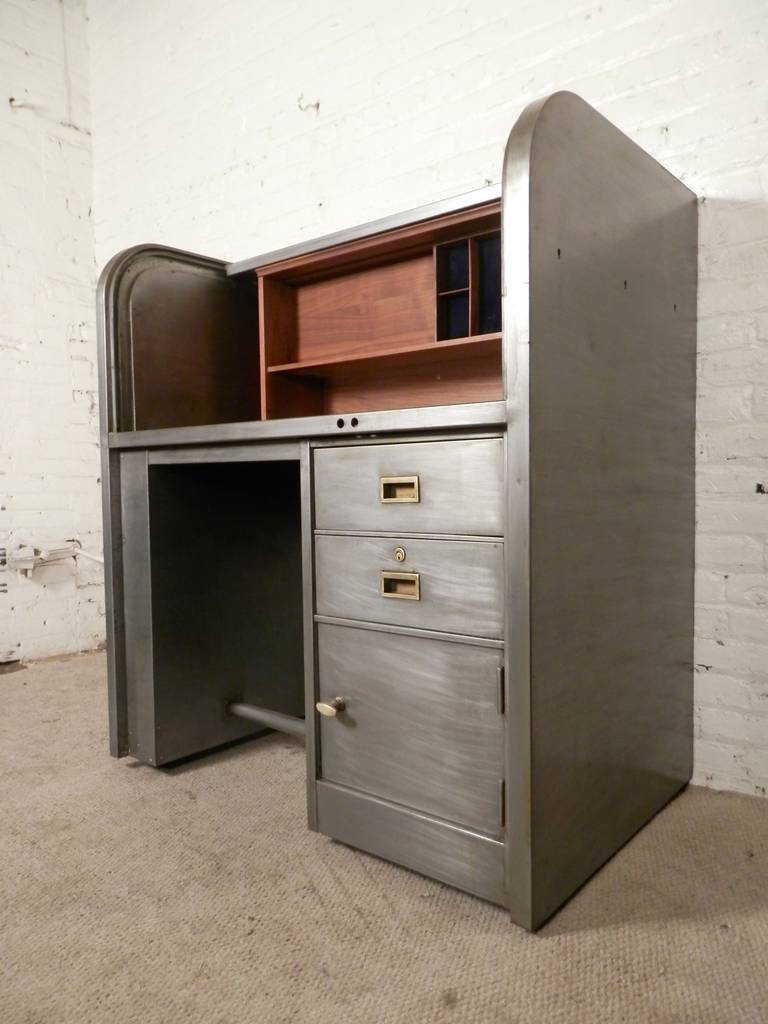 Metal Roll Top Watchmaker Desk For At 1stdibs Rare Vintage Metal Roll Top Desk Newly Red To A Bare Style Finish
