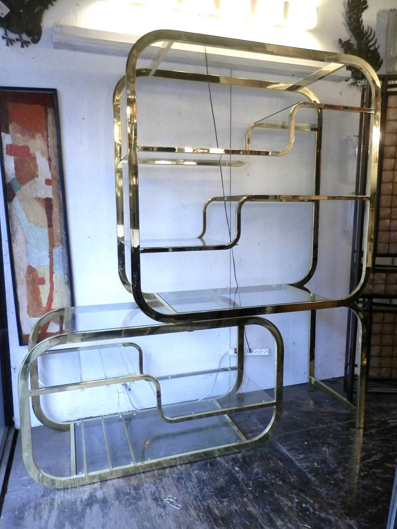 Exquisite Mid-Century Polished Brass Etagere by Milo Baughman