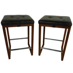 Teak Upholstered Stools Vintage Teak Upholstered Stools