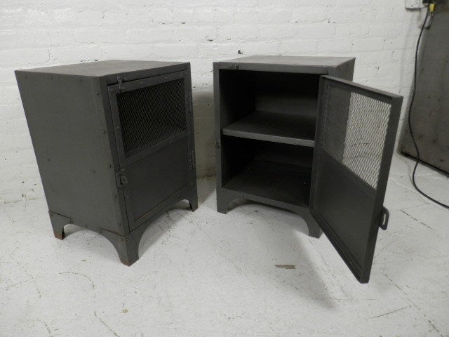 American Pair Of Industrial Metal Locker Style Side Tables