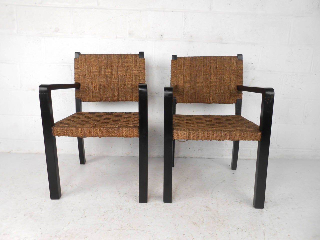 American Pair Unique Mid-Century Modern Rope Side Chairs