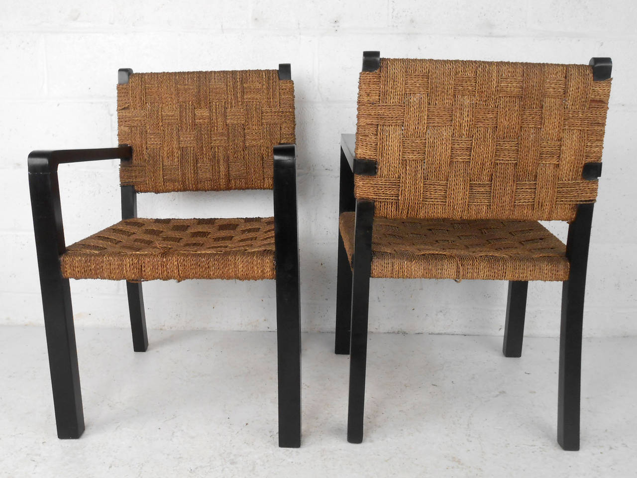 Late 20th Century Pair Unique Mid-Century Modern Rope Side Chairs