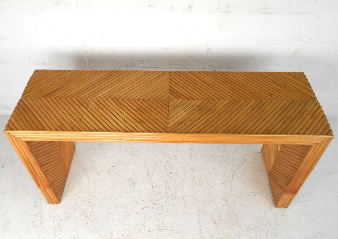 Mid-Century Modern Gabriella Crespi Style Bamboo Rattan Console Table In Good Condition In Brooklyn, NY
