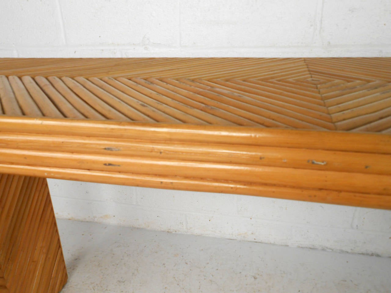 Mid-Century Modern Gabriella Crespi Style Bamboo Rattan Console Table 1