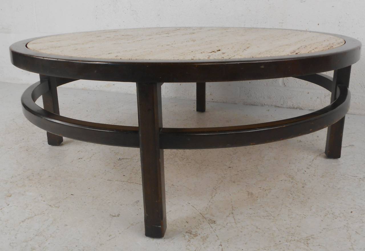 Mid-Century Modern John Widdicomb Coffee Table With Travertine Top