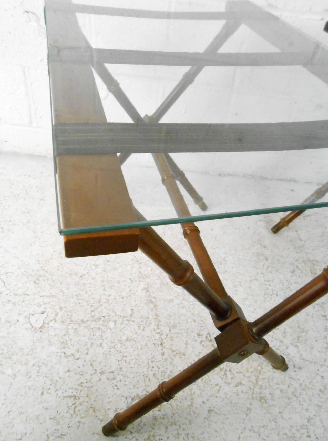 Pair of Mid-Century Modern Glass Top Folding Serving Tables 3