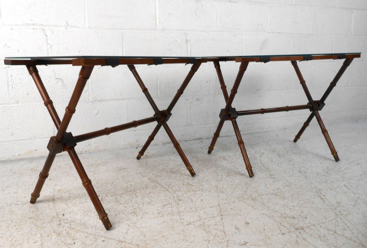 Pair of Mid-Century Modern Glass Top Folding Serving Tables 2