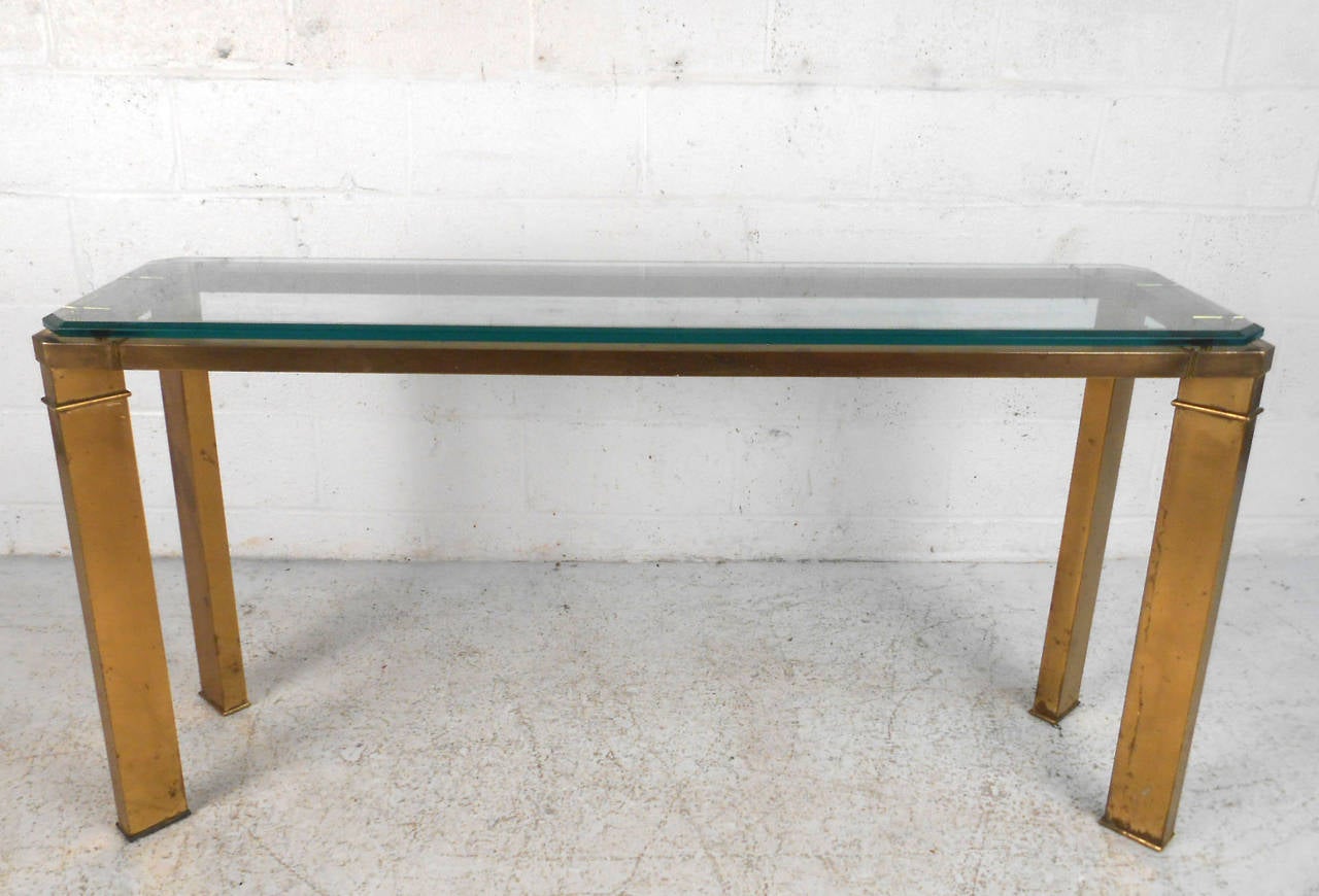 Mid-Century Brass and Glass Console Table by Mastercraft In Fair Condition In Brooklyn, NY