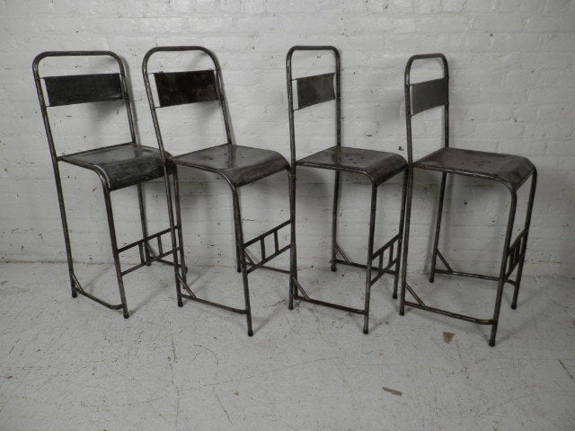 Industrial metal stackable bar stool. French bistro style metal bar stool, light weight and easy to store away. Price is for one.