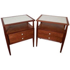 Landstrom Furniture Vintage Side Tables w/ Milk Glass Top