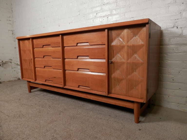 Mid-Century Modern Maple Dresser w/ Sculptural Diamond Front By Salvatore Bevelacqua