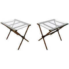 Pair Mid-Century Modern Glass Top Folding Serving Tables 4