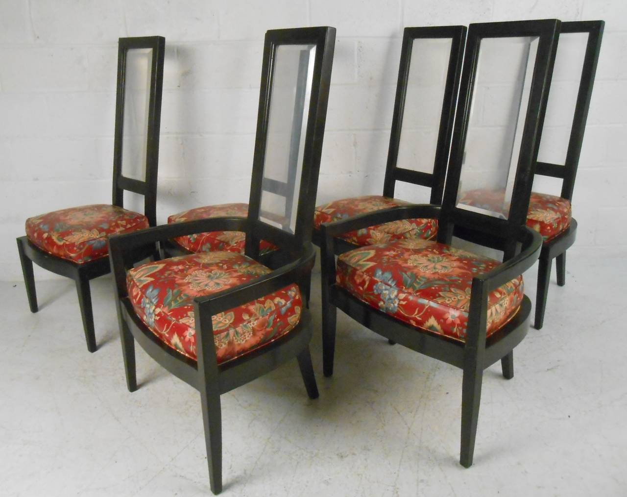 Mid-Century Modern Six chaises de salle à manger vintage à dossier en lucite en vente