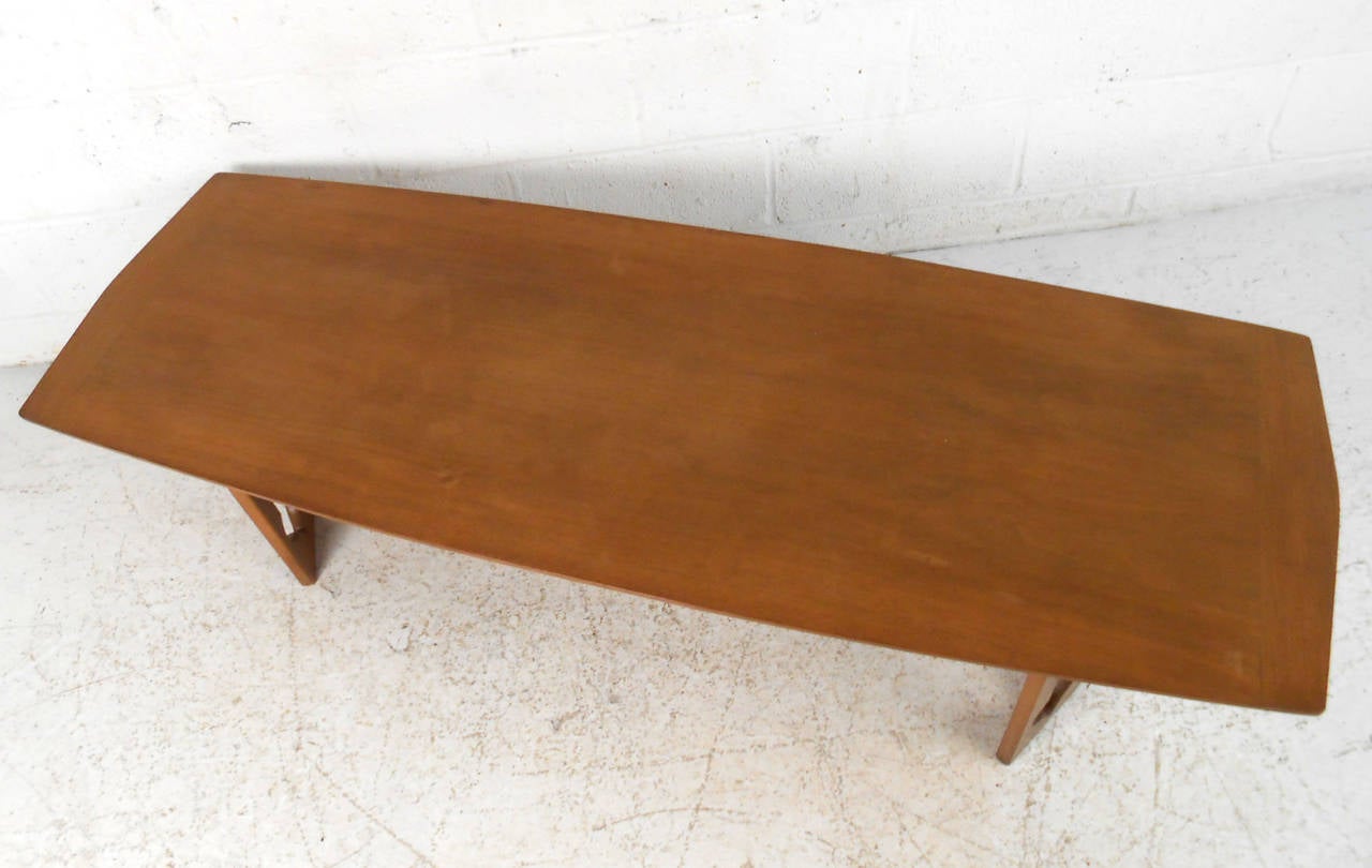 Walnut Vintage Coffee Table With Sculptural Base For Sale
