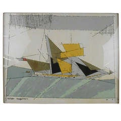 Abstract Sailboat Lithograph