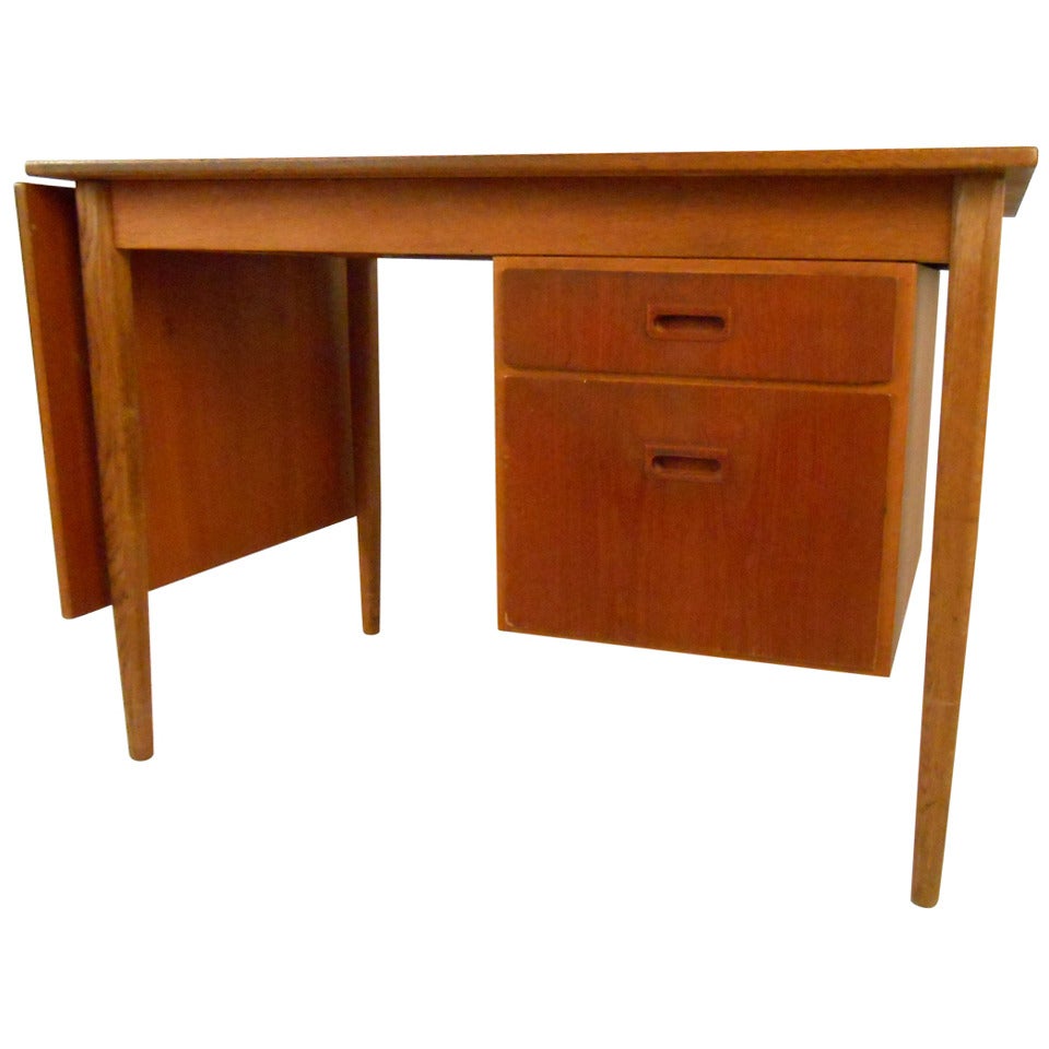 Scandinavian Modern Drop-Leaf Desk in Teak