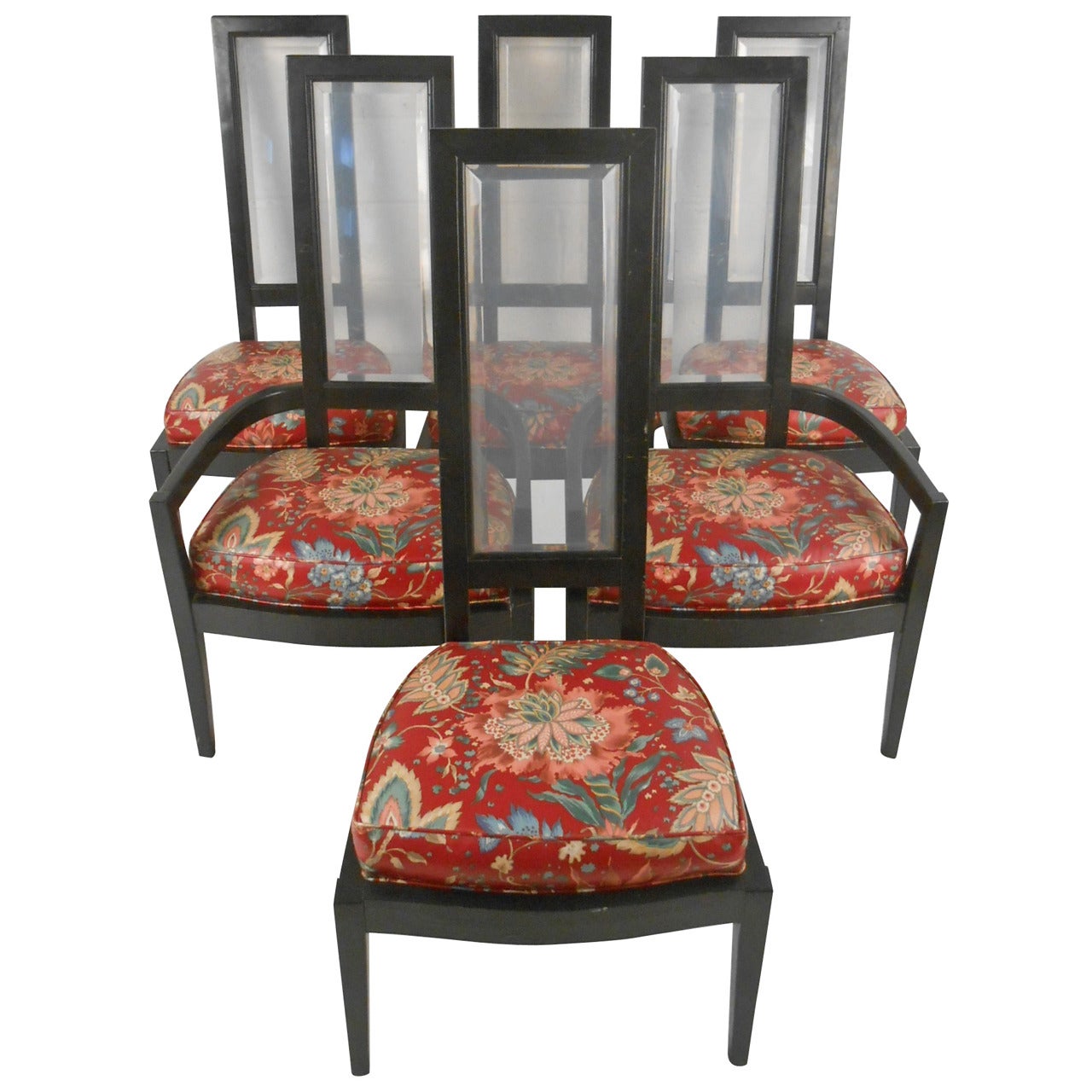 Six Vintage Dining Room Chairs with Lucite Back For Sale