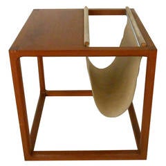 Unique Mid-Century Modern Teak Side Table With Magazine Holder