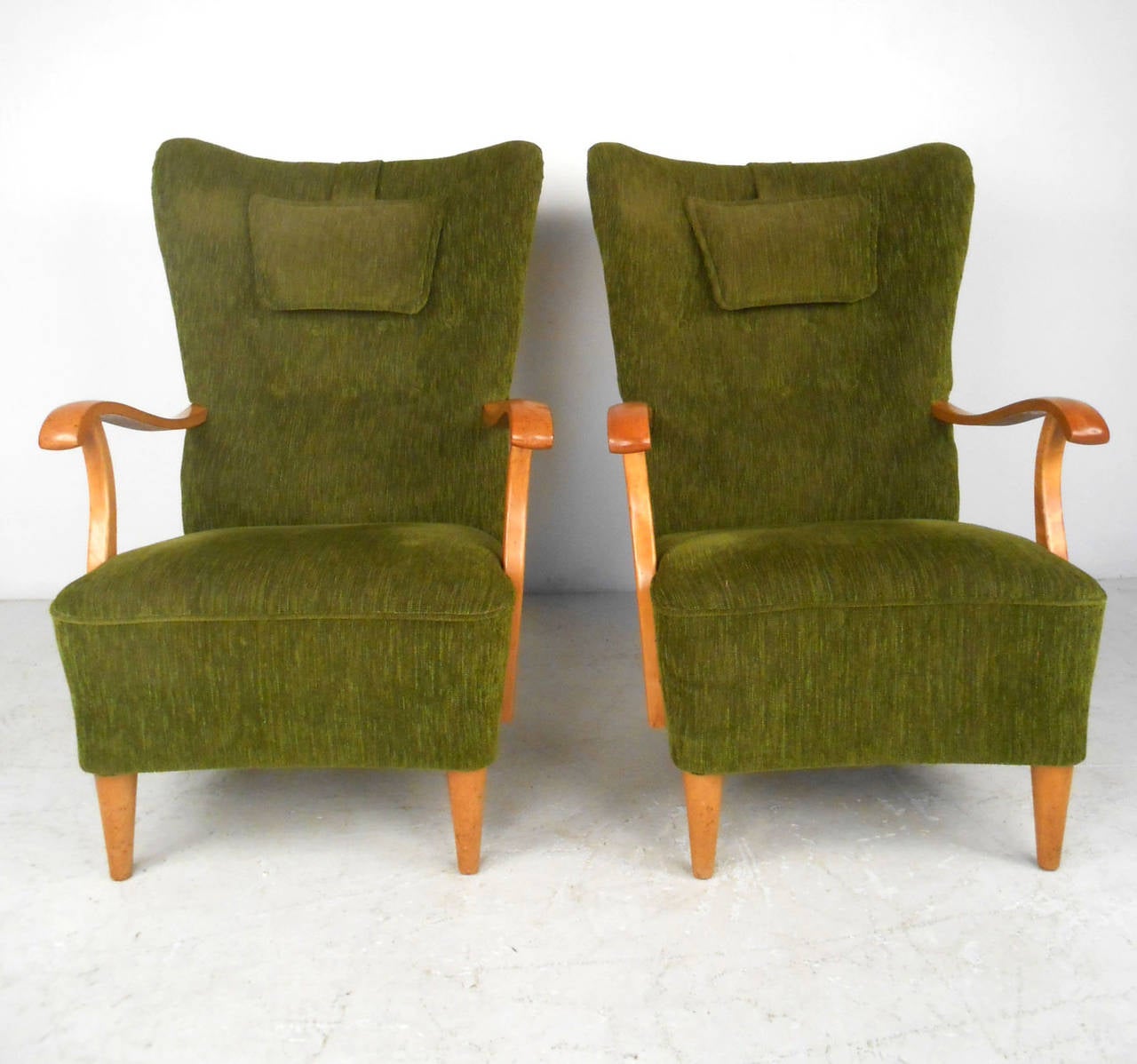 Mid-Century Modern Pair of High Back Lounge Chairs