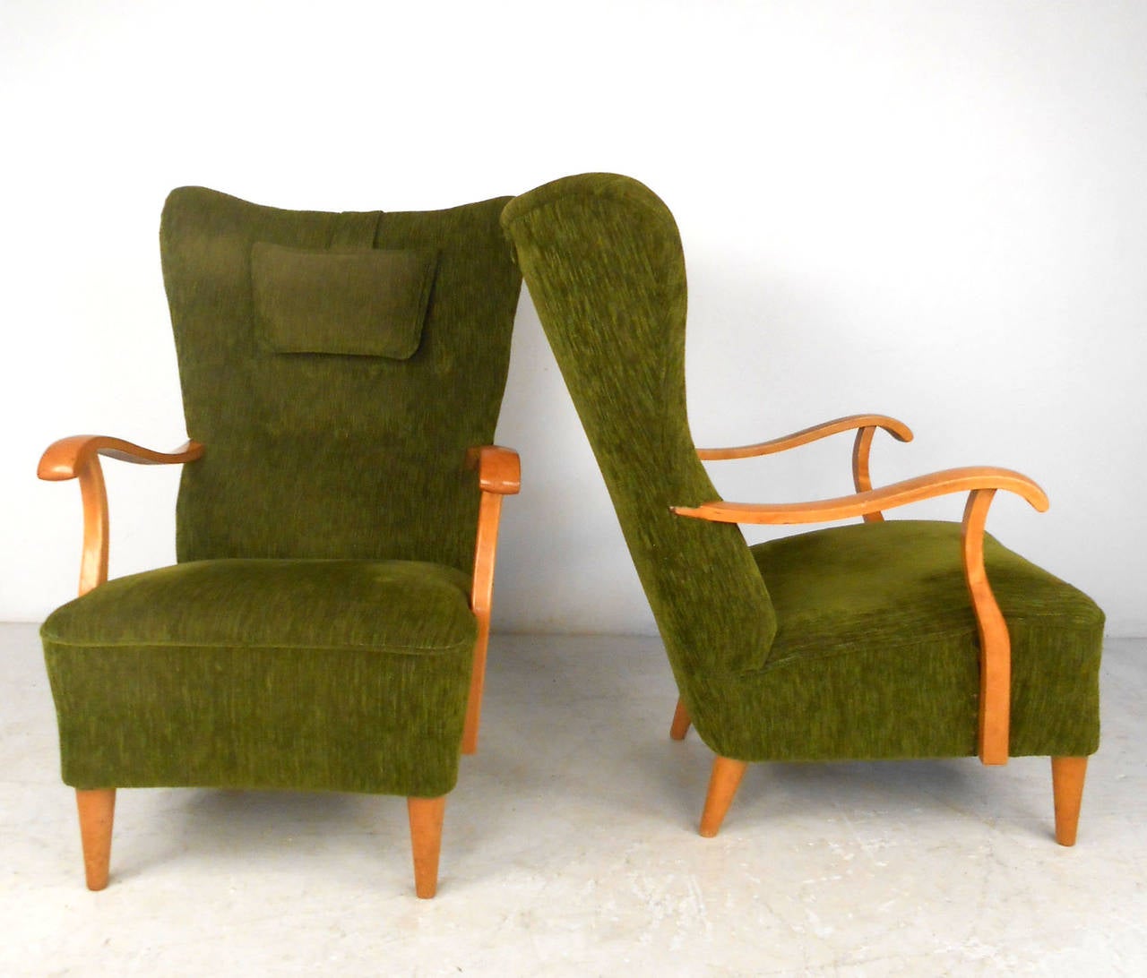 Danish Pair of High Back Lounge Chairs