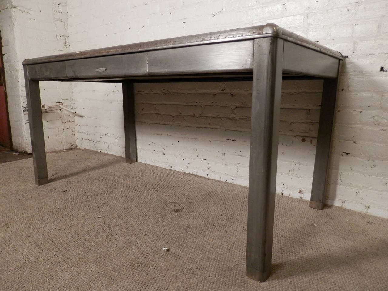 Handsome Industrial Metal Work Desk In Distressed Condition In Brooklyn, NY