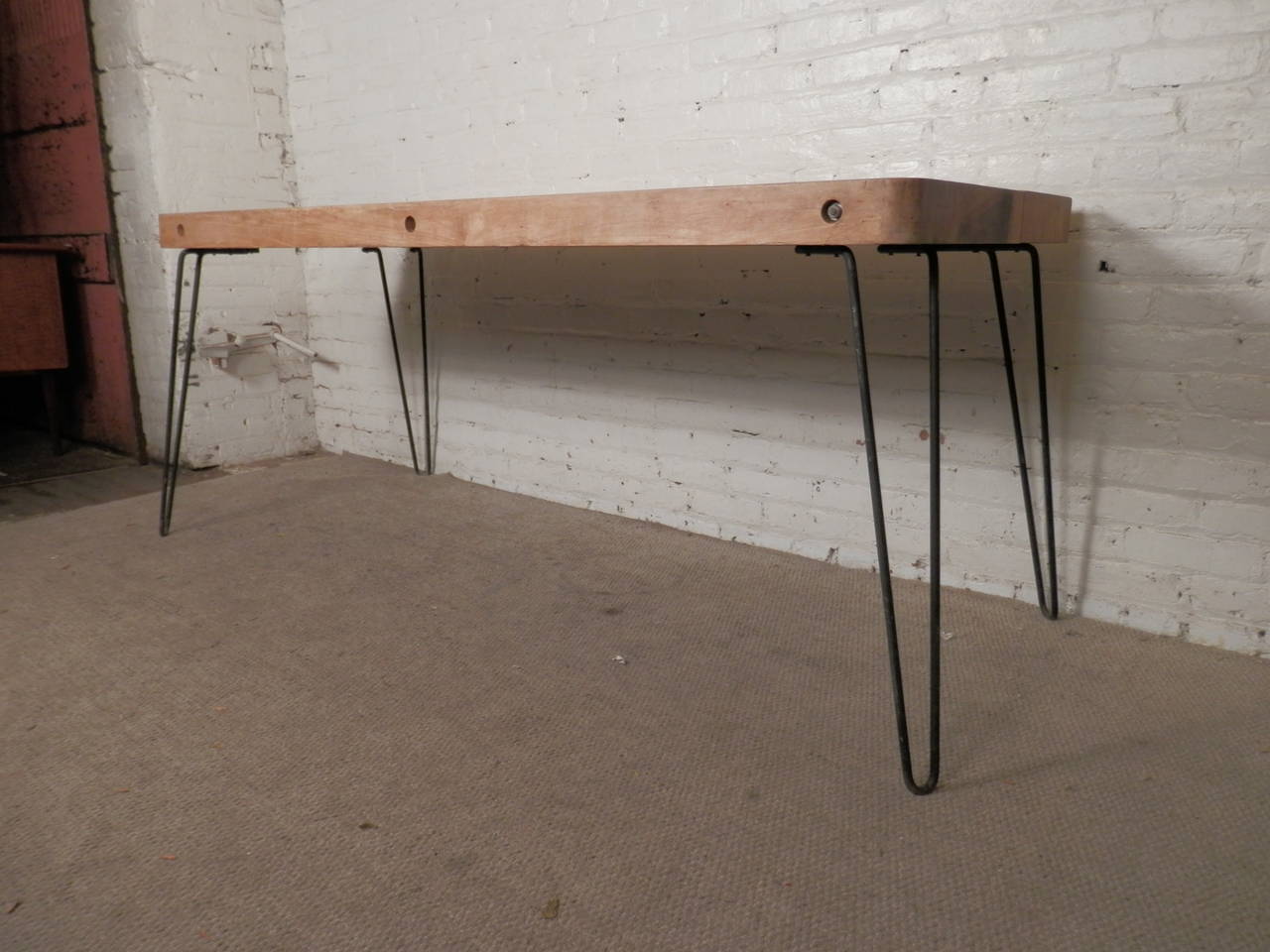 Large Table w/ Butcher Block Top In Distressed Condition In Brooklyn, NY