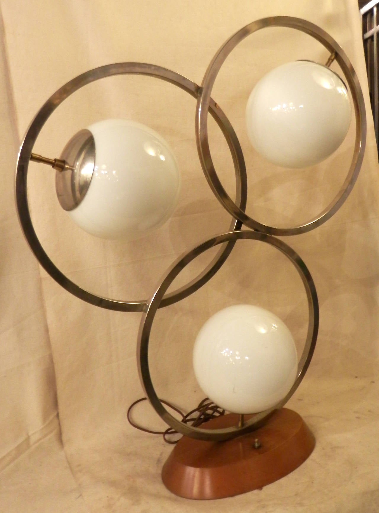 American Mid-Century Sculpted Chrome & Globe Table Lamp