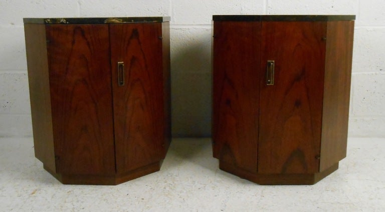 Pair of Marble Top Octagonal End Tables