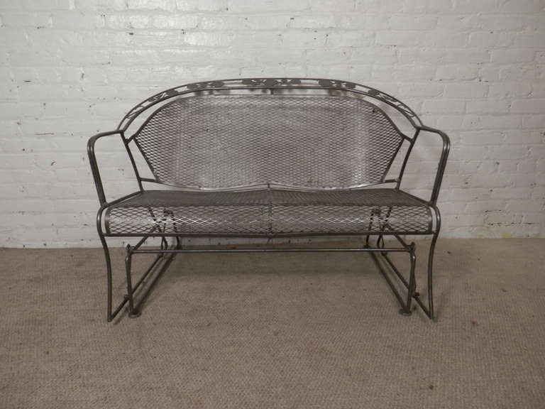 Vintage outdoor two seat glider newly striped and lacquered for a bare metal look. Very comfortable.

(Please confirm item location - NY or NJ - with dealer)