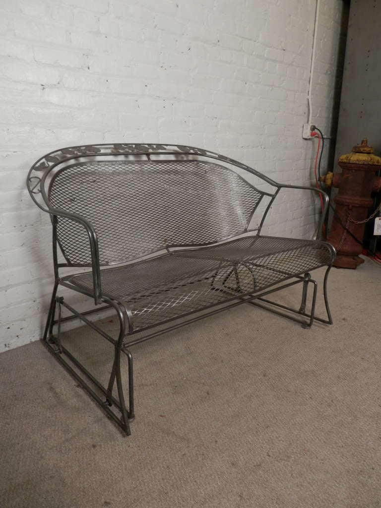 Industrial Refinished Metal Glider w/ Floral Accents