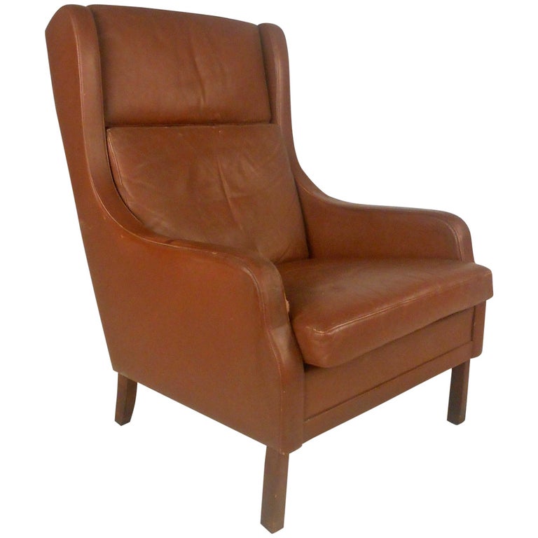 Unique Mid Century Modern Vintage Leather Danish Lounge Chair For