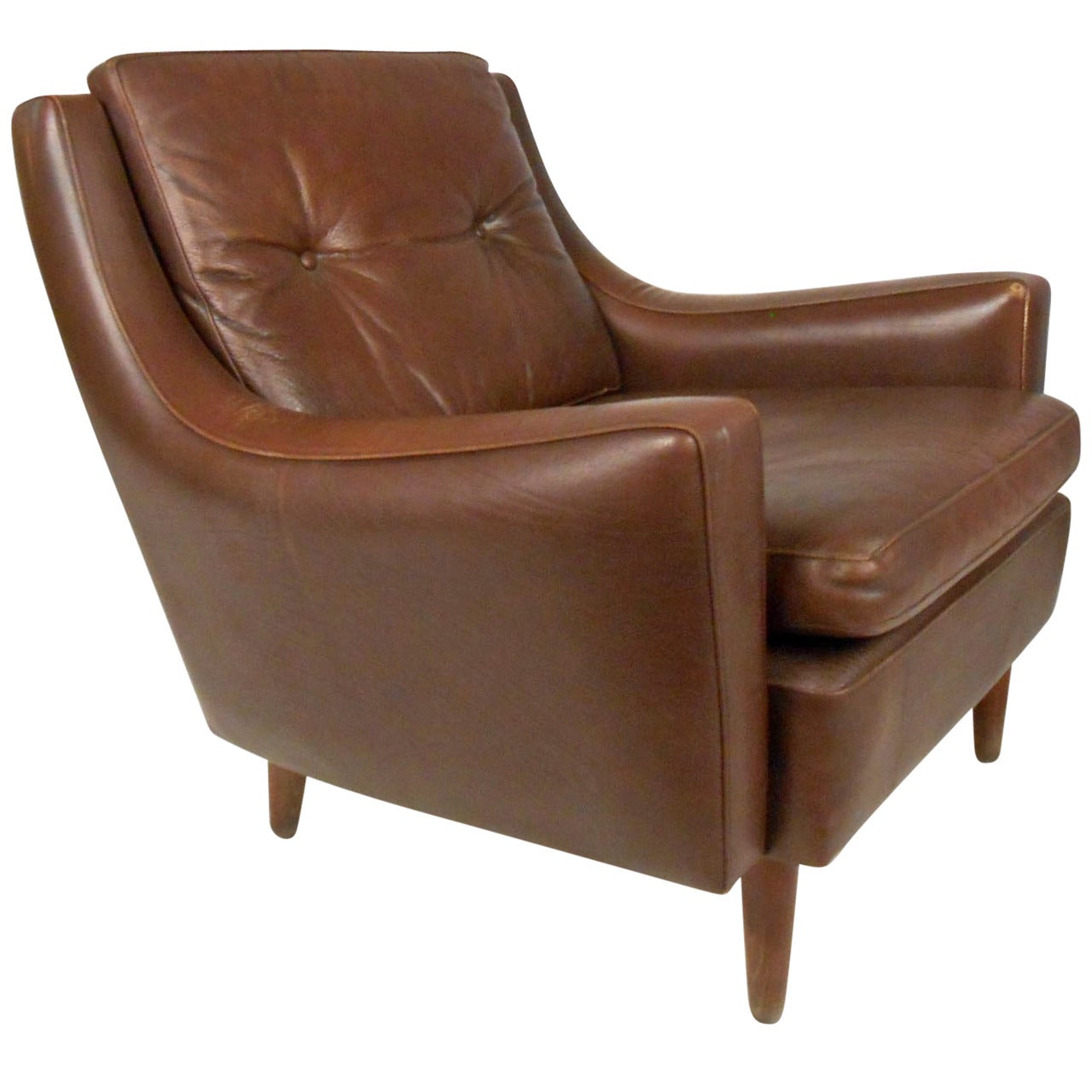 Mid-Century Modern Tufted Brown Leather Club Chair