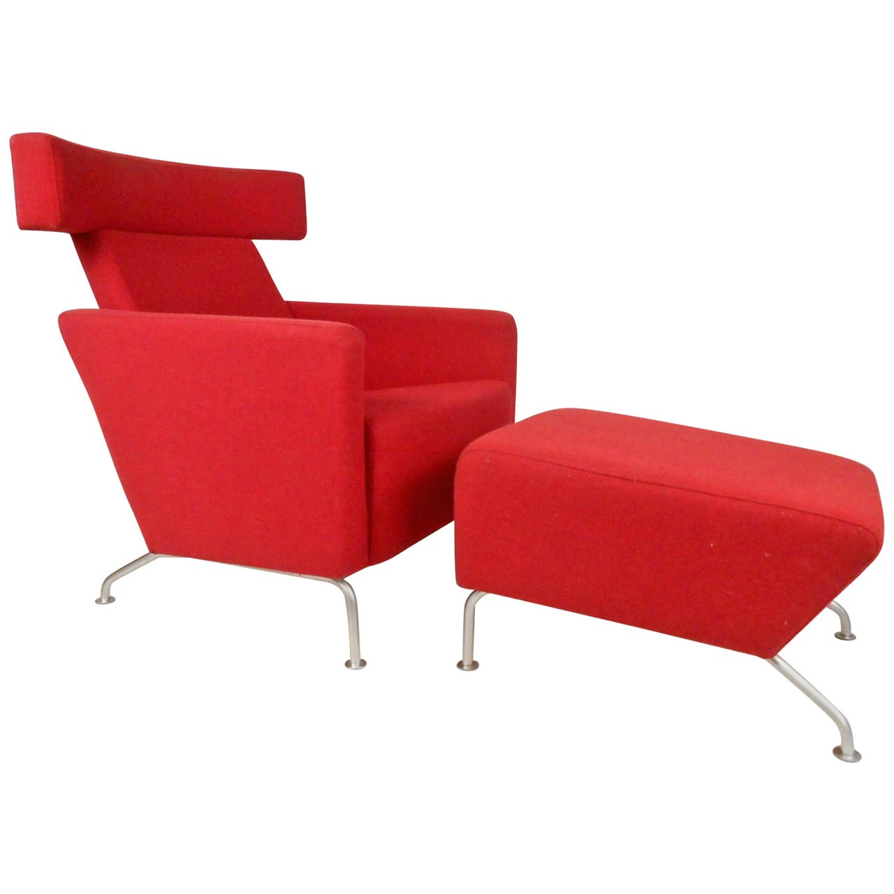 Mid-Century Modern Wegner Style Danish Lounge Chair With Ottoman
