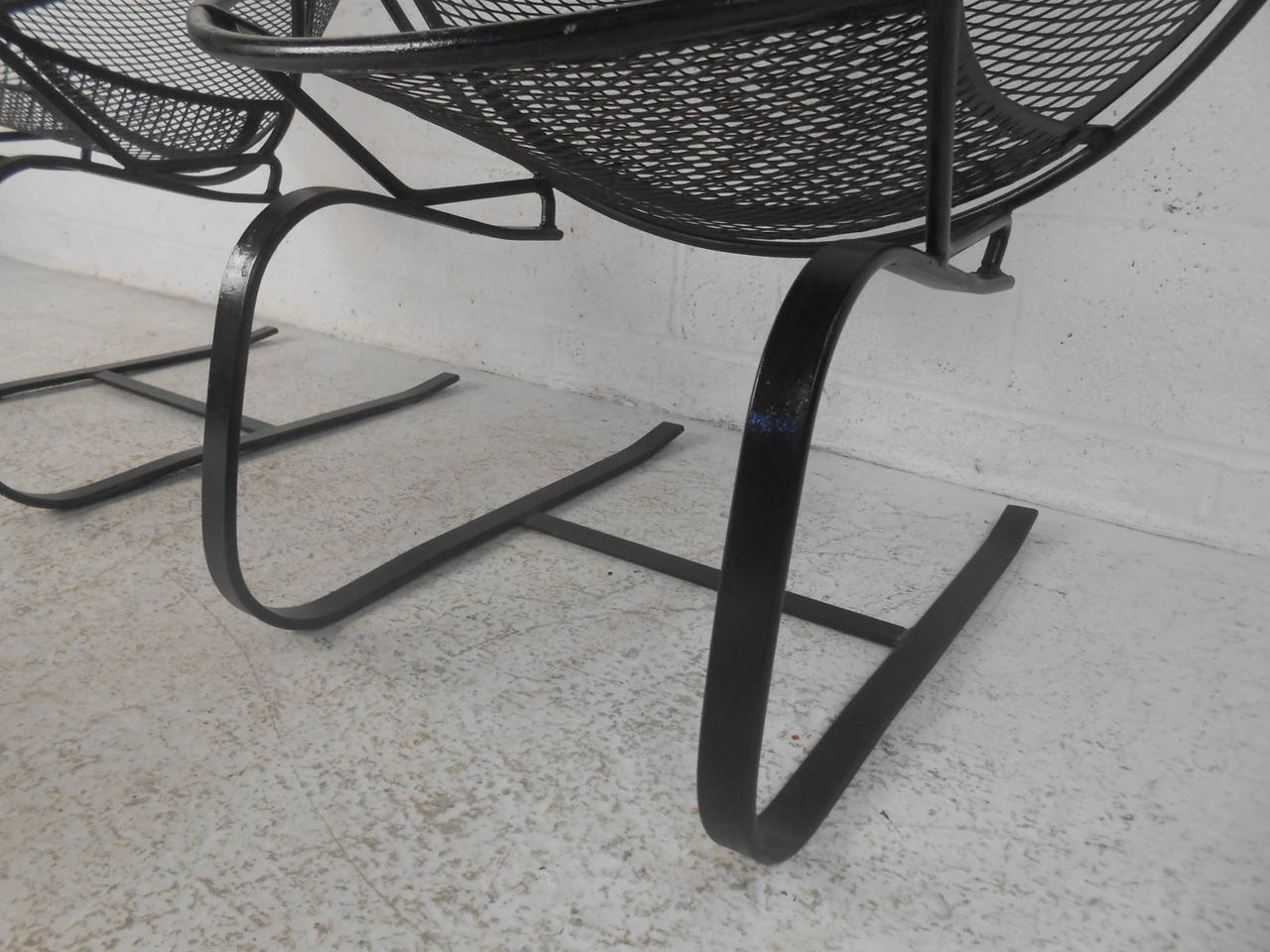 Pair Mid Century Modern Iron Cantilever Patio Chairs by Tempestini for Salterini 1
