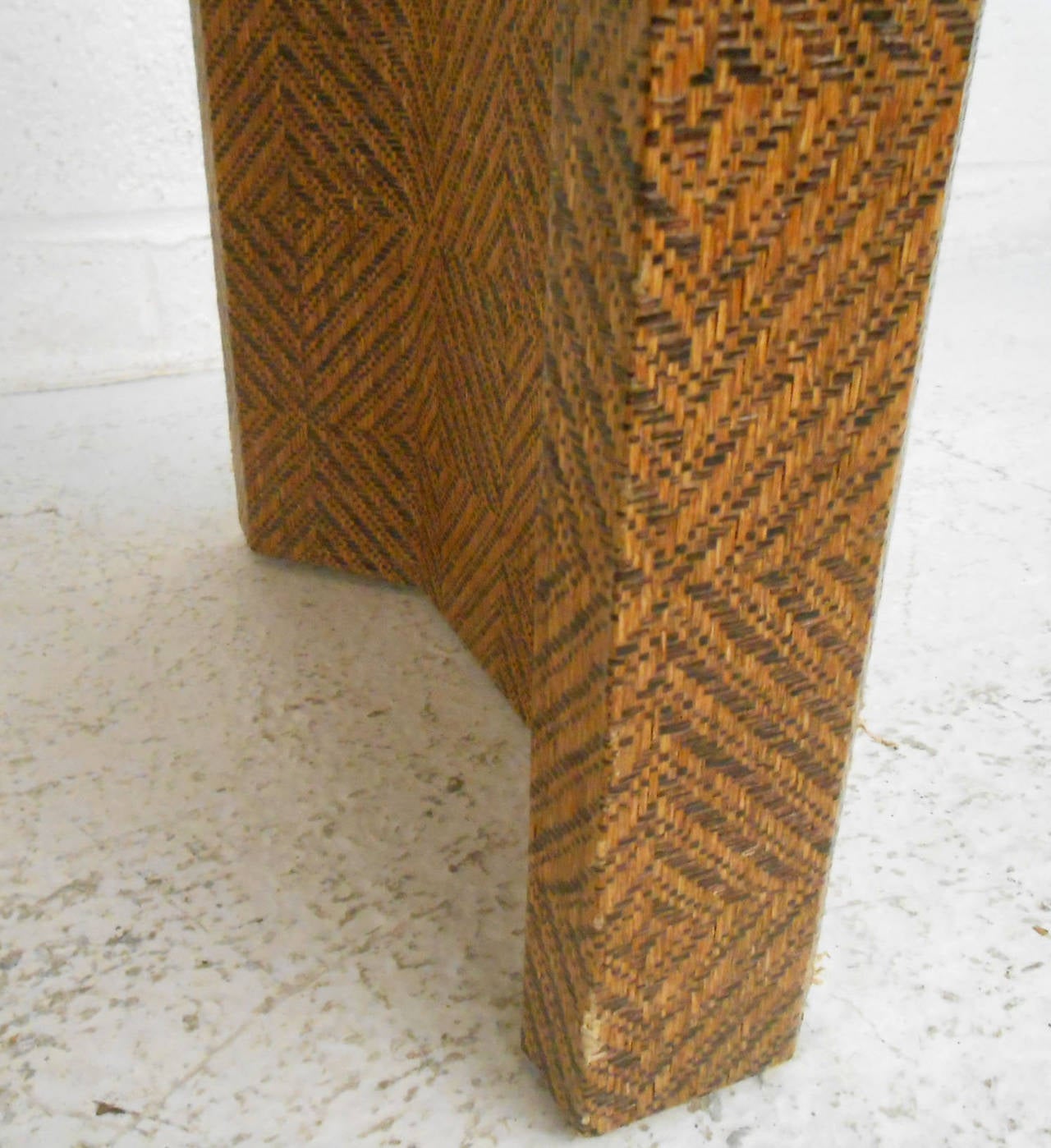 Mid-20th Century Mid-Century Modern Woven Cane Springer Style Console Table with Brass Inlay
