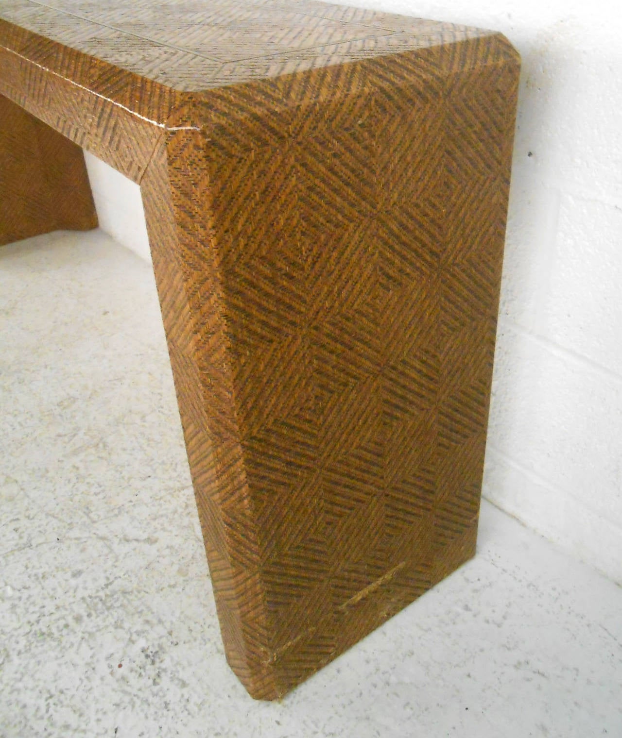 Mid-Century Modern Woven Cane Springer Style Console Table with Brass Inlay 1