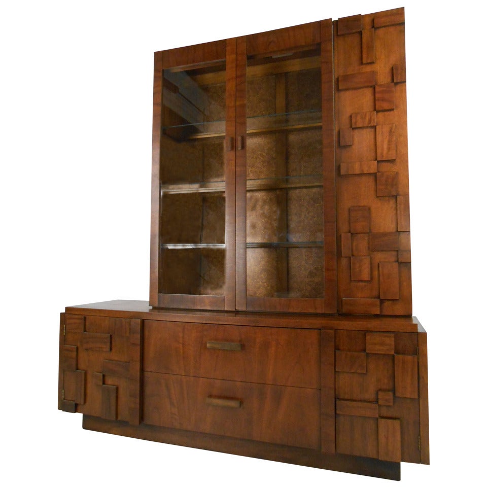 Mid Century Modern Lane Brutalist China Cabinet/Server