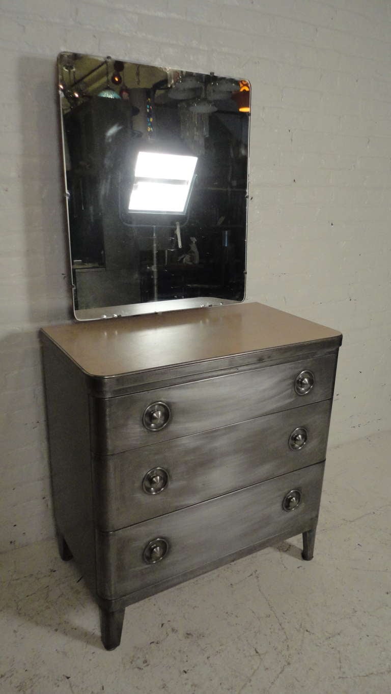 Industrial Spectacular Metal Dresser By Norman Bel Geddes For Simmons