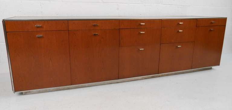 Wood and steel office credenza by Davis Allen for G.F. Business Equipment. Please confirm item location (NY or NJ) with dealer.